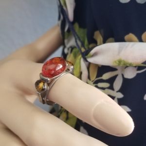 Genuine Amber 3 Stone Sterling Siver Ring